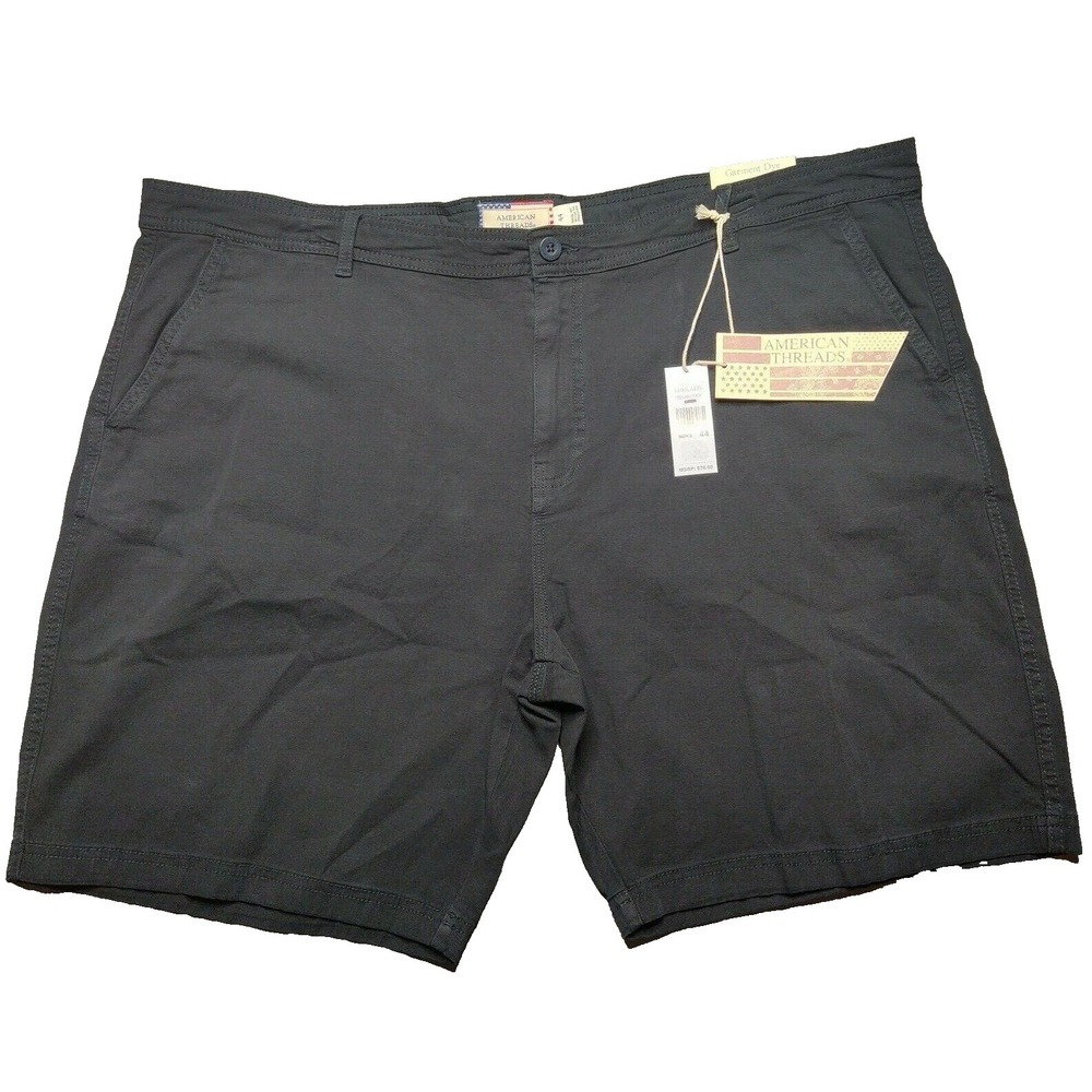 American Threads Men Size 44 Black Garment Dye Cotton Stretch 9" Shorts NEW